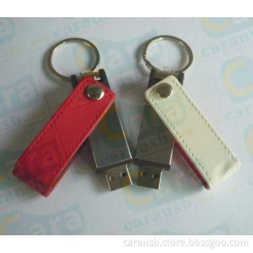 swivel usb flash drive leather pendrive brown PU leather gifts emboss logo CaraUSB manufacturers